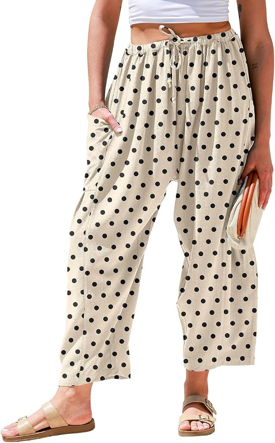TARSE Women's Linen Wide Leg Pants Baggy Palazzo Harem Pants with Pocket | Amazon (US)