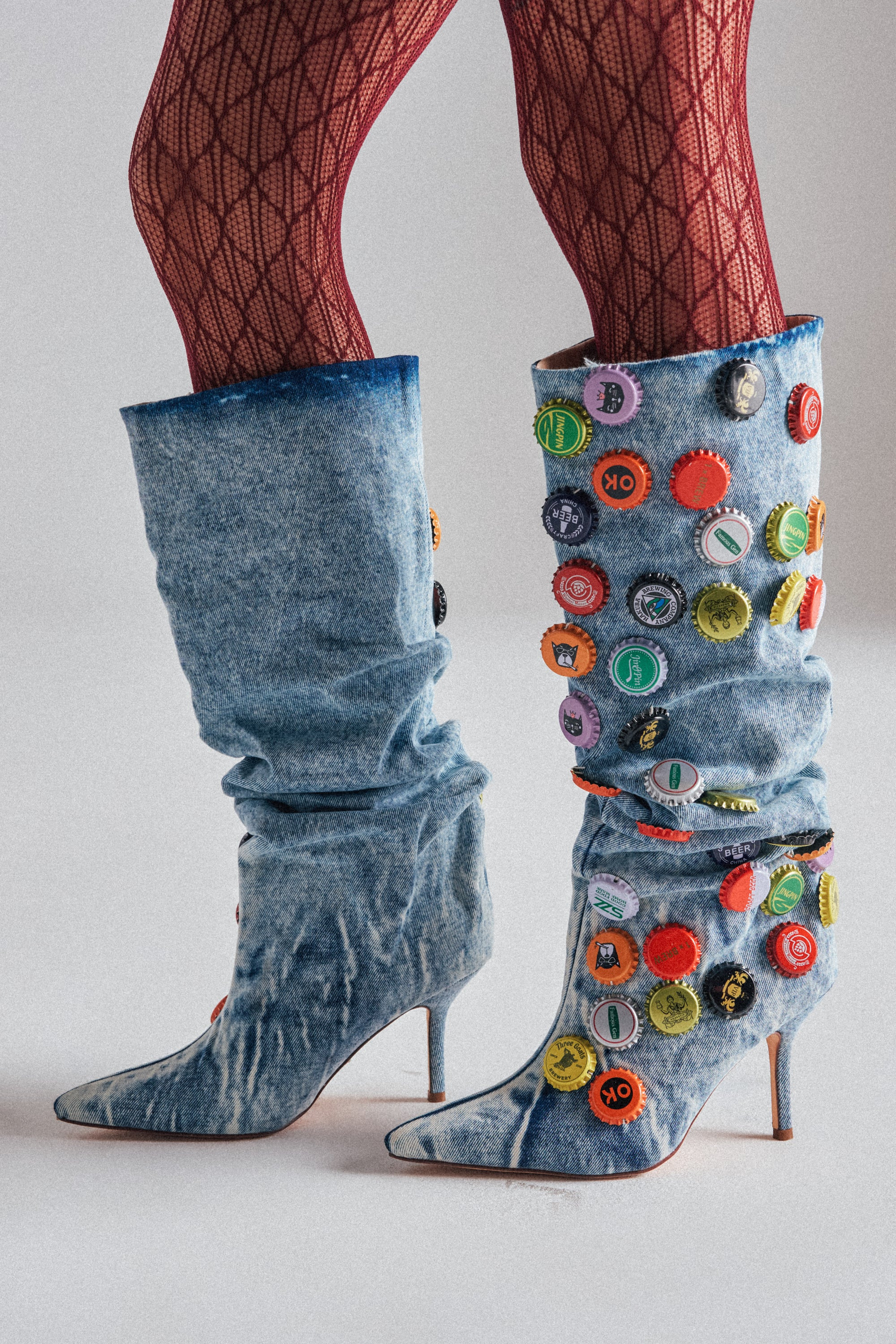 AZALEA WANG THELEN DENIM BOTTLE CAP STILETTO BOOT | AKIRA