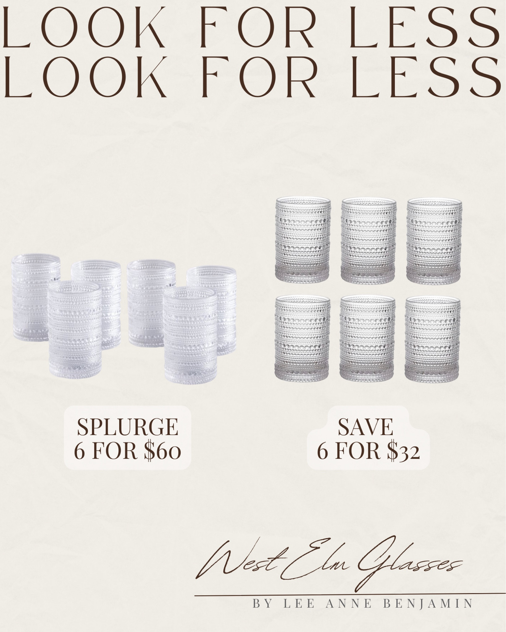 Look for less West Elm glasses! 

Lee Anne Benjamin 🤍

#LTKsalealert #LTKstyletip #LTKhome