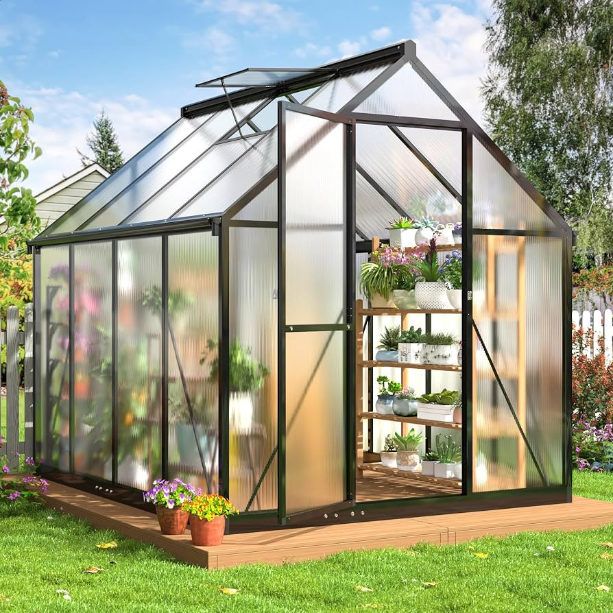 6x7.5 FT Greenhouse for Outdoors, Polycarbonate Greenhouse with Quick Setup Structure and Roof Ve... | Amazon (US)