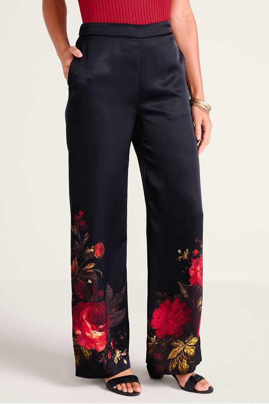 Rosaria Wide Leg Satin Pull-On Pants | Soft Surroundings