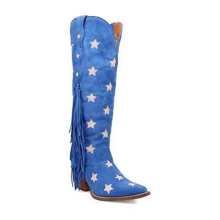 Dingo Womens Super Star Suede Stacked Heel Cowboy Boots, 6 1/2 Medium, Blue | JCPenney