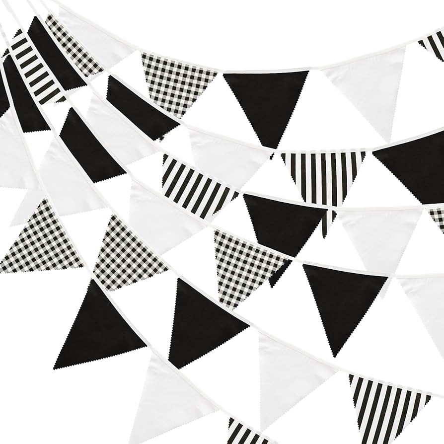 GCQQ 40Ft Black White Pennants Party Decoration 42Pcs Large Striped and Checkered Fabric Banner G... | Amazon (US)