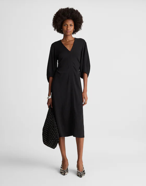 V-Neck Ruched Midi Dress | Madewell