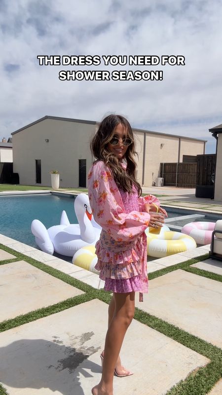 My graduation shower dress today - mine is an old designer one but Amazon has one that looks identical. Amazon heels and Celine sunglasses, linked Amazon version too! And my daughter’s dress from today! Added our fun boy pool floats too