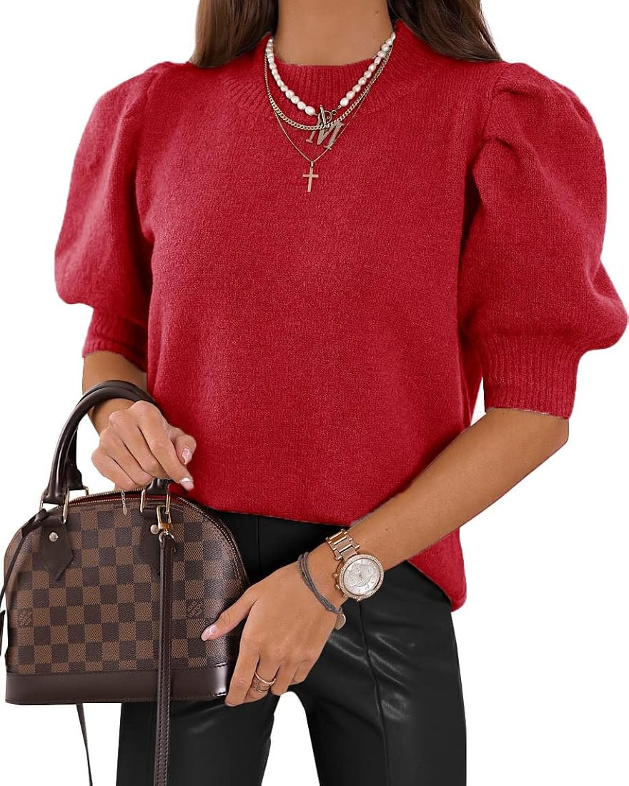 UNCLECAT Women's Puff Short Sleeve Sweaters 2025 Fashion Spring Tops Casual Pullover Shirts | Amazon (US)