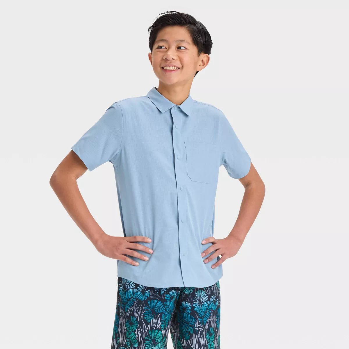 Boys' Textured Woven Shirt - All In Motion™ North Green S | Target