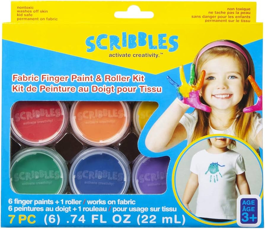 Scribbles Paint & Roller Kit, Kid Safe, Permanent Finger Paint, 7 Piece Set, Rainbow | Amazon (US)