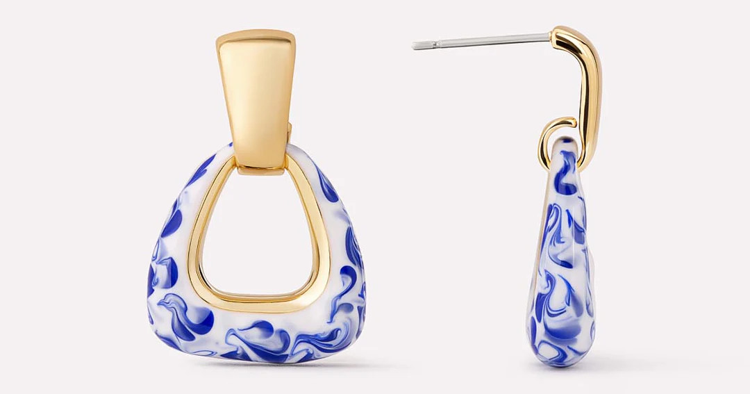 Drop Earrings - Dakota Door Knocker Marble Blue | Ana Luisa Jewelry | Ana Luisa