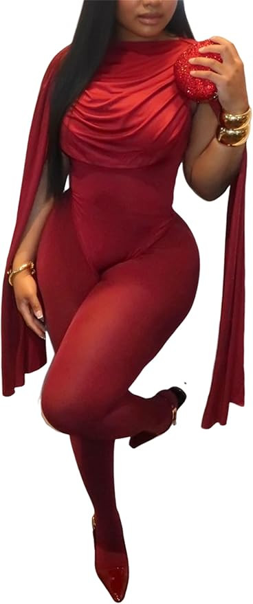 Women's Sexy 2 Piece Outfits Ruched Crowl Neck Cape Sleeve Thong Bodysuit Top Sheer Stockings Clu... | Amazon (US)