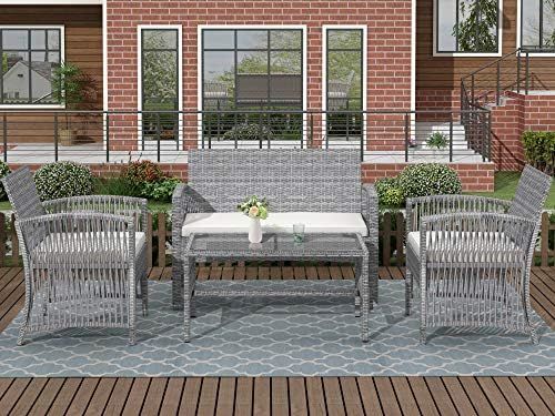 Merax Patio Conversation Set Outdoor Garden Lawn Pool Rattan Sofa Wicker Furniture Set Coffee Tab... | Amazon (US)