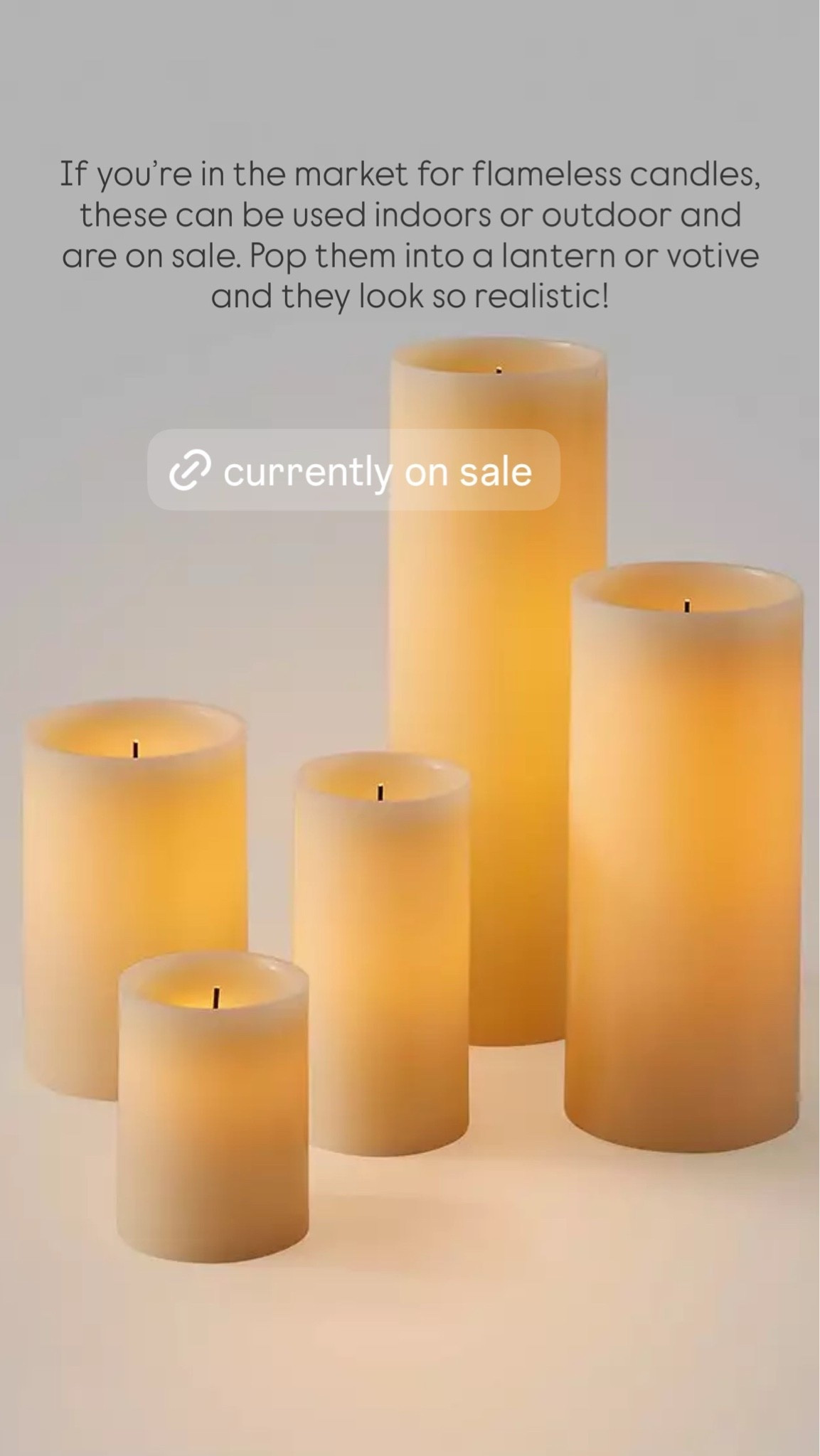 If you’re in the market for a flameless candle, these can be used indoors or outdoor and are on sale! Pop them into a votive or lantern and you’re all set!!

#LTKSaleAlert #LTKHome #LTKSeasonal