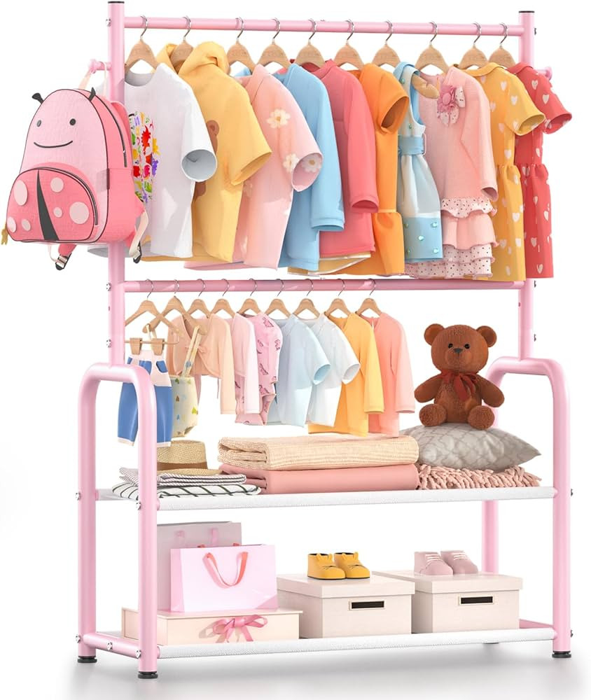 Kids Clothing Rack with 2-Layer Storage Shelf and 2 Adjustable Hanging Rods, Dress Up Rack for Ha... | Amazon (US)