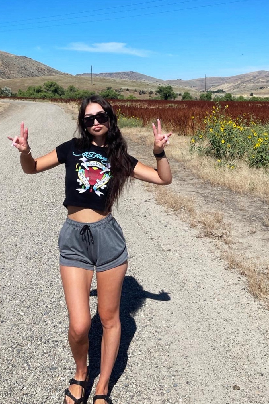 Ed hardy, crop top, workout shorts, drawstring shorts, comfortable outfit, basic outfit, sandals

#LTKfindsunder50 #LTKstyletip #LTKSeasonal