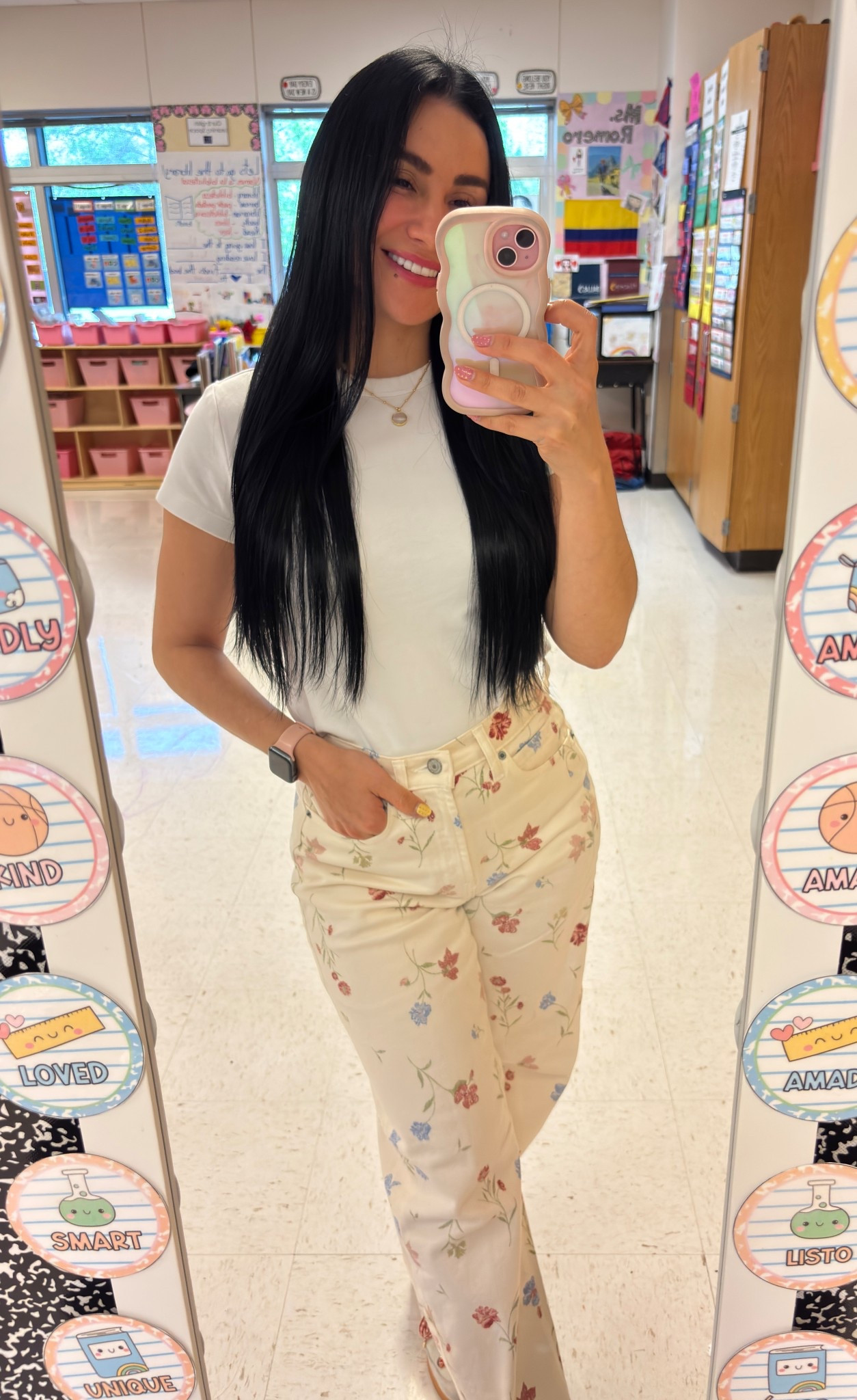 Floral denim for spring • Cream denim • Spring outfit • Old Navy style • Floral jeans • Feminine outfit • Teacher outfit • Easy everyday style • Casual chic • 0 sizing • 🌸✨🤍

#LTKootd #LTKPetite #LTKdayinmylife