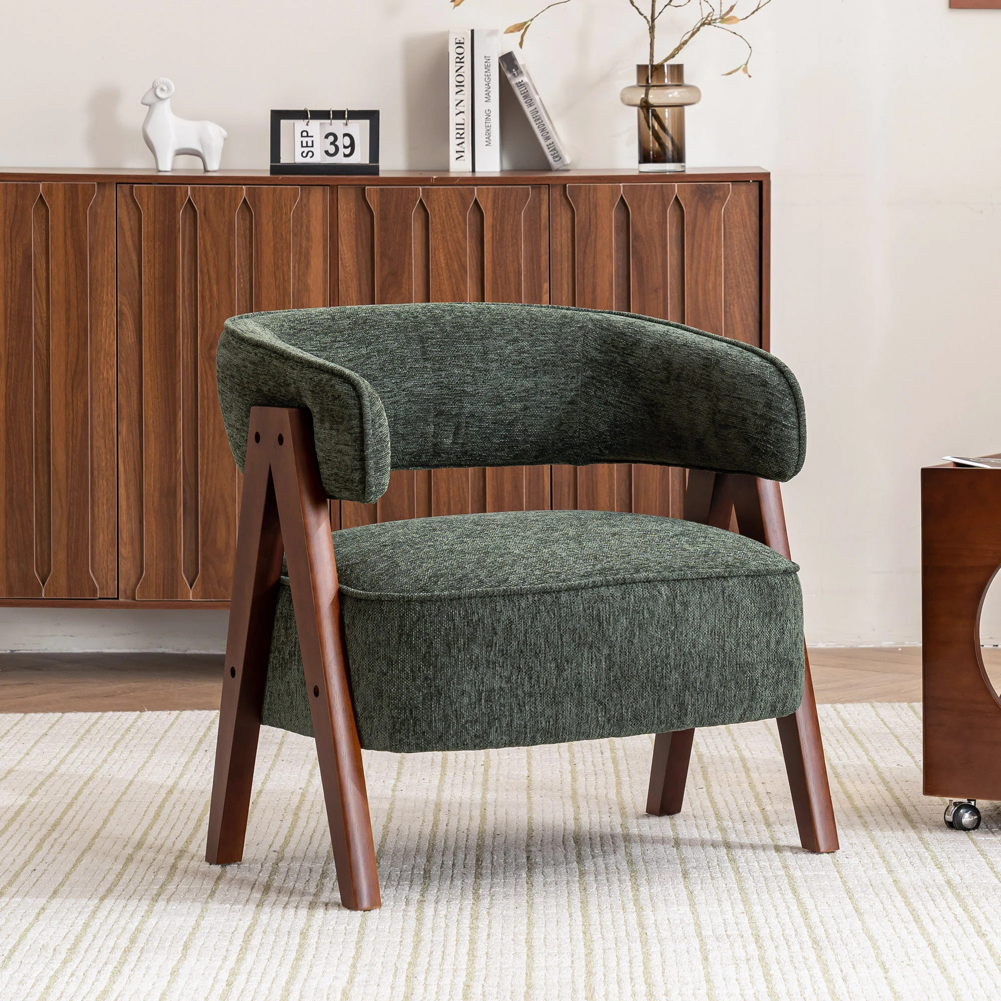 25"W Extra Wide Armchair With Wood Legs, Boucle Fabric Upholstered Accent Chair With Wingback, Mi... | Wayfair North America