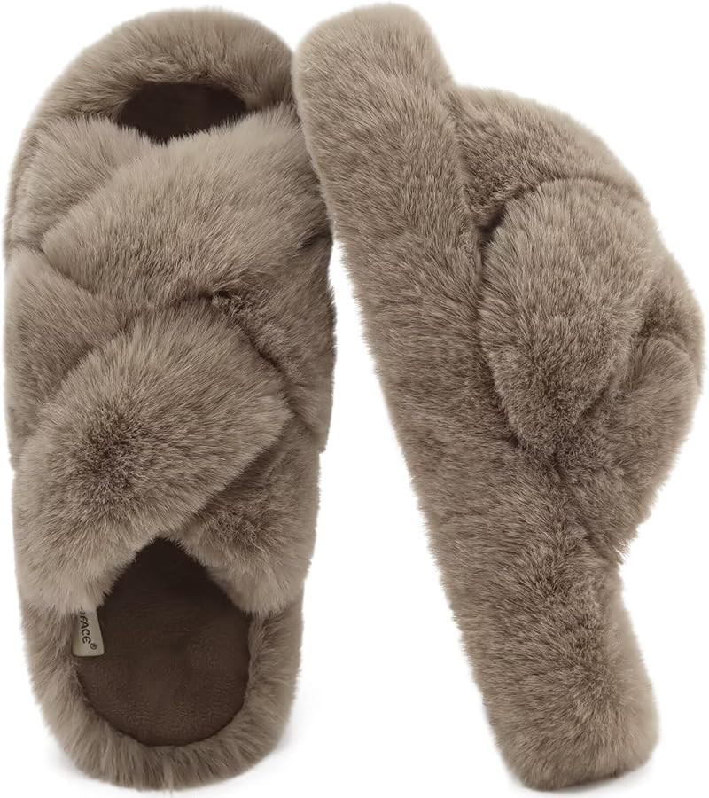 COFACE Women’s Fluffy Slippers Open Toe Cosy Faux Fur Slides Slipper Ladies Fashion Platform Fu... | Amazon (UK)