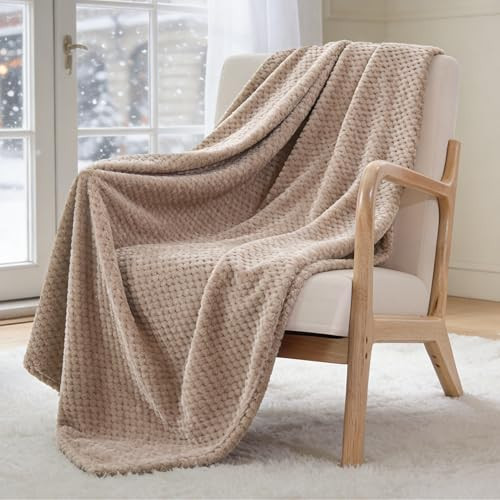 Exclusivo Mezcla Fleece Throw Blanket Extra Large, Super Soft and Warm Blankets for Couch, Sofa and Bed Waffle Textured, Cozy, Fuzzy and Lightweight (Tan, 50x70 Inches) | Amazon (US)