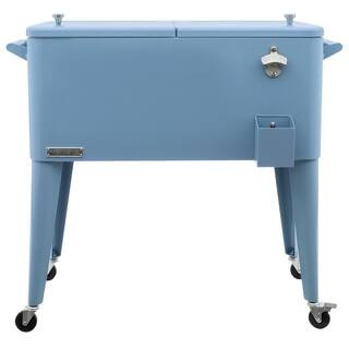 PERMASTEEL 80 qt. Blue Classic Outdoor Rolling Patio Cooler with Wheels and Handles PS-203-BLUE -... | The Home Depot