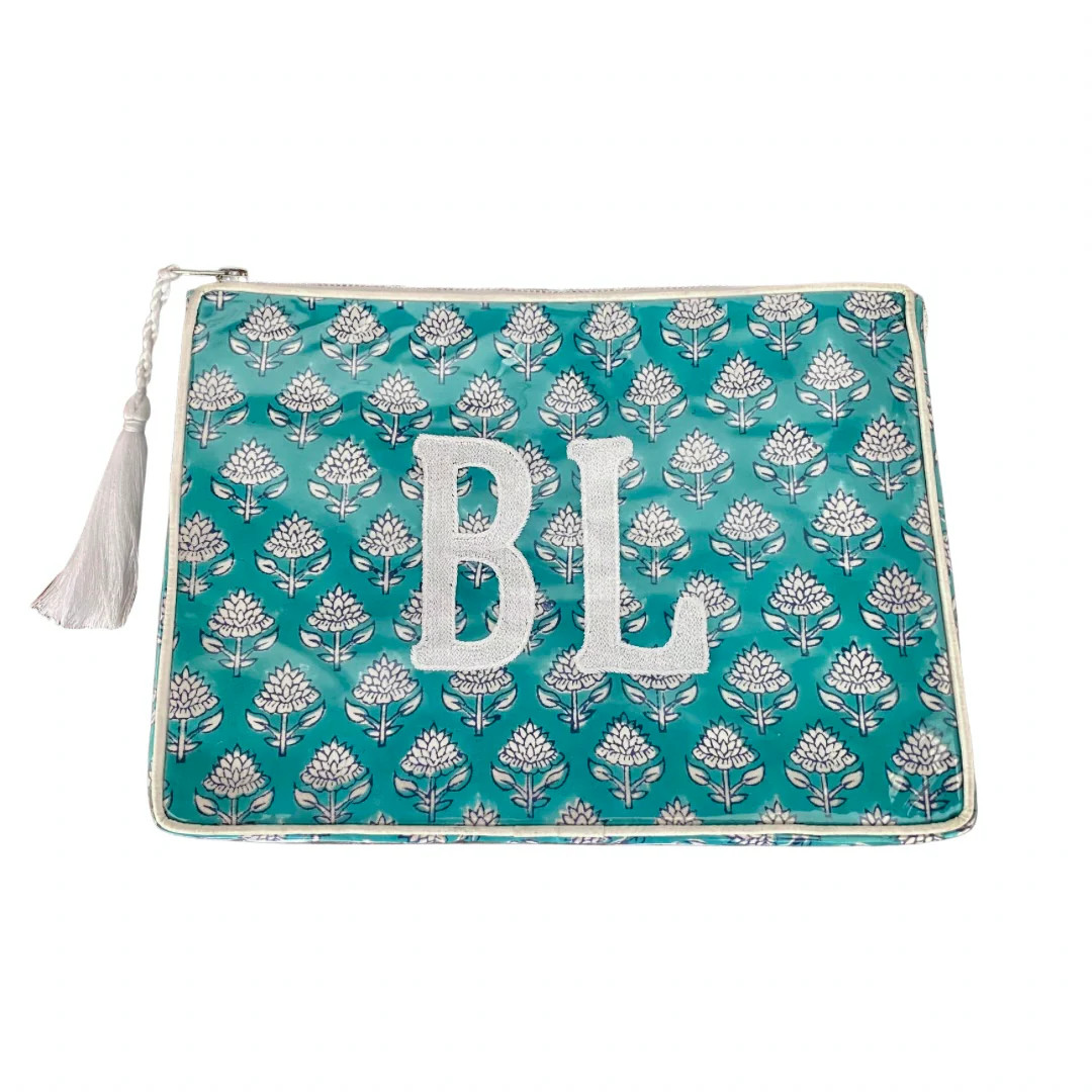 Custom Block Print Bag - Teal/White | Beth Ladd Collections