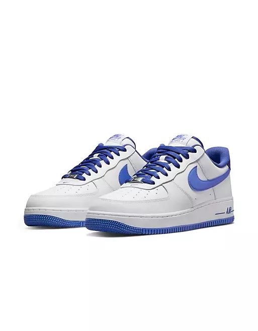 Nike Air Force 1 '07 sneakers in white/medium blue | ASOS (Global)