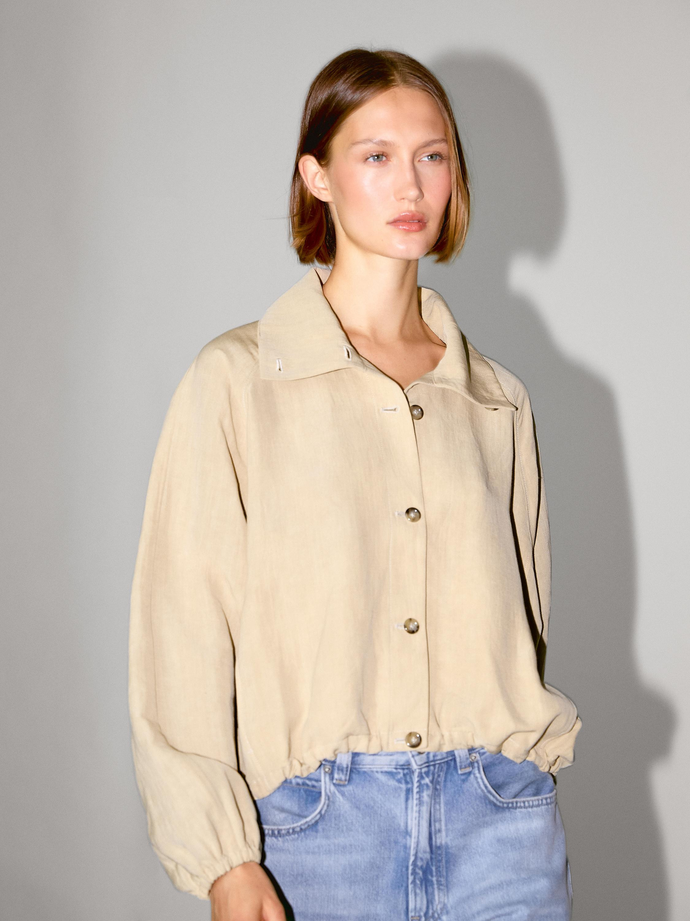 High neck linen blend bomber jacket | Massimo Dutti UK