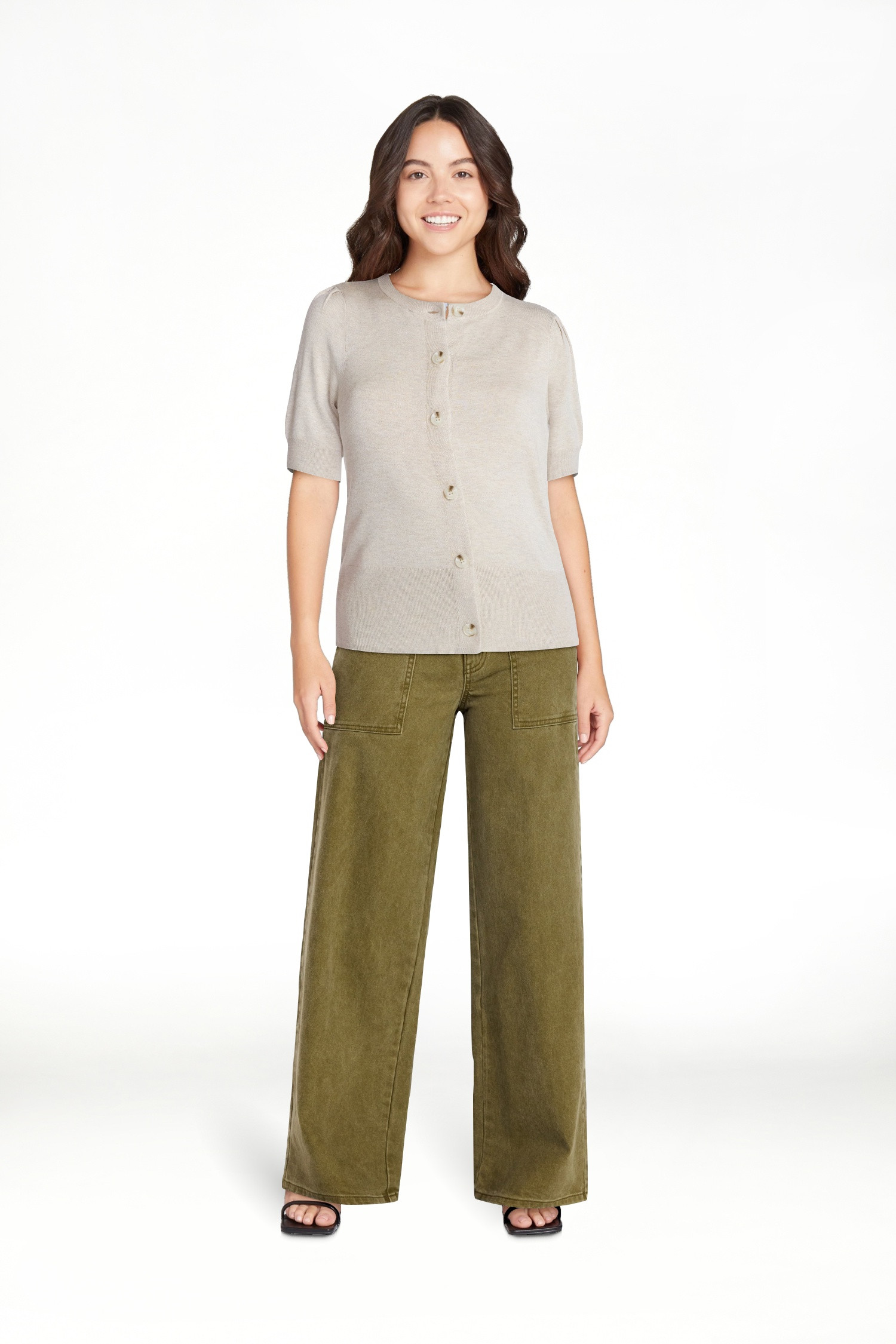 Time and Tru Women's Crewneck Cardigan with Short Sleeves, Lightweight, Sizes XS-XXXL | Walmart (US)