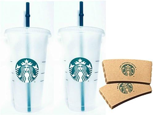 Starbucks Reusable Venti 24 fl oz Frosted Ice Cold Drink Cup Bundle Set of 2 with Sleeves | Amazon (US)