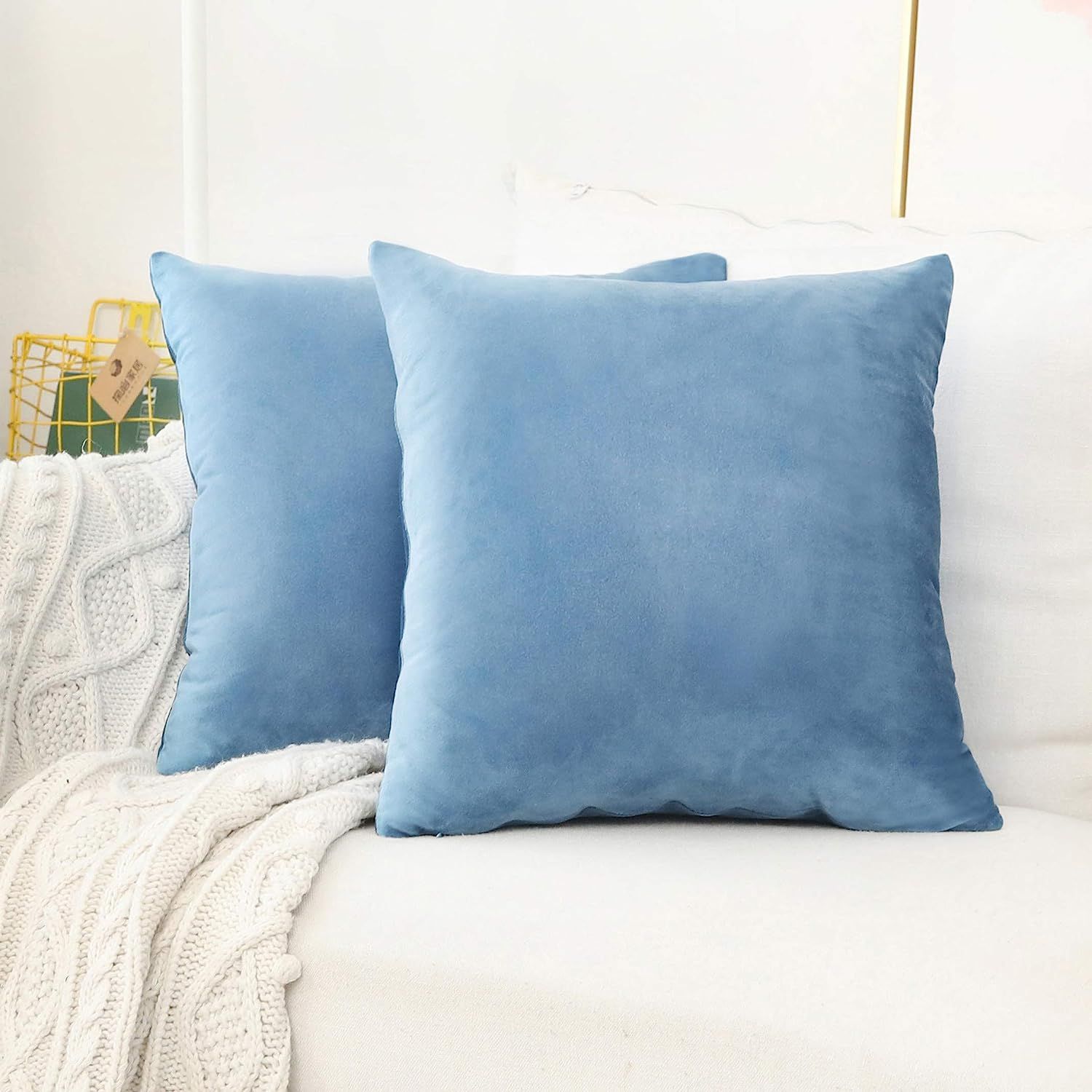 Home Brilliant Blue Euro Shams Velvet Throw Pillow Covers Large Accent Pillowcases for Bed Room S... | Amazon (US)