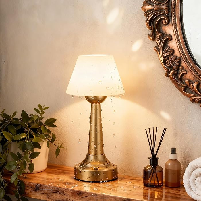 TRRMEZY Outdoor Cordless Waterproof Shower Table Lamp,Gold Small Table Lamp,3 Colors Dimmable Nig... | Amazon (US)