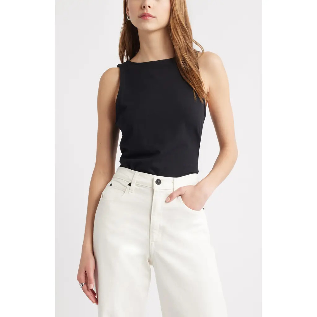 Open Edit Drape Back Sleeveless Top in Black at Nordstrom, Size X-Large | Nordstrom