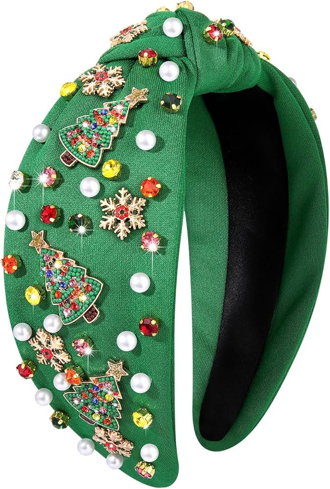 boderier Christmas Headbands for Women Beaded Christmas Tree Headband Crystal Wide Knotted Headba... | Amazon (US)