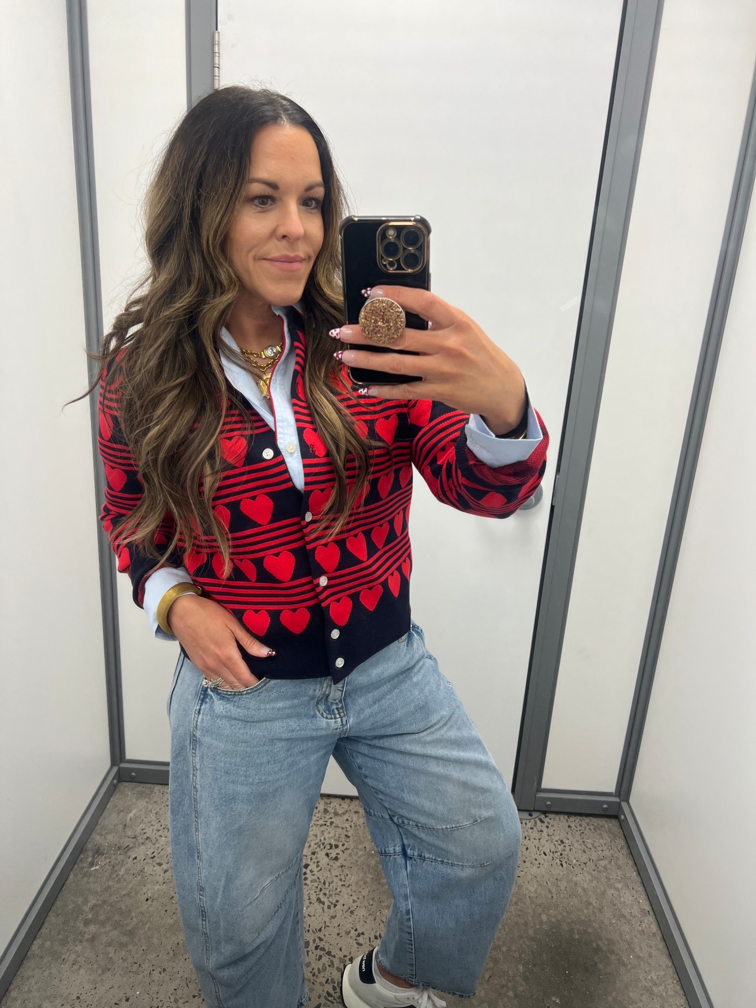@walmart has really stepped up their game! Found the cutest heart cardigan and denim looking shirt with the cutest red trim! The cutest casual valentine look. 

#LTKValentine #LTKdayinmylife #LTKootd