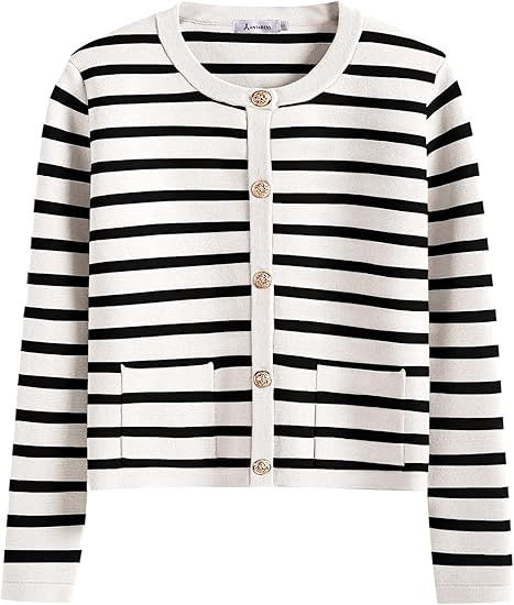 ANRABESS Women Striped Cardigan Sweaters Button Down Cropped Knit Lady Jackets Coat 2025 Fall Out... | Amazon (US)