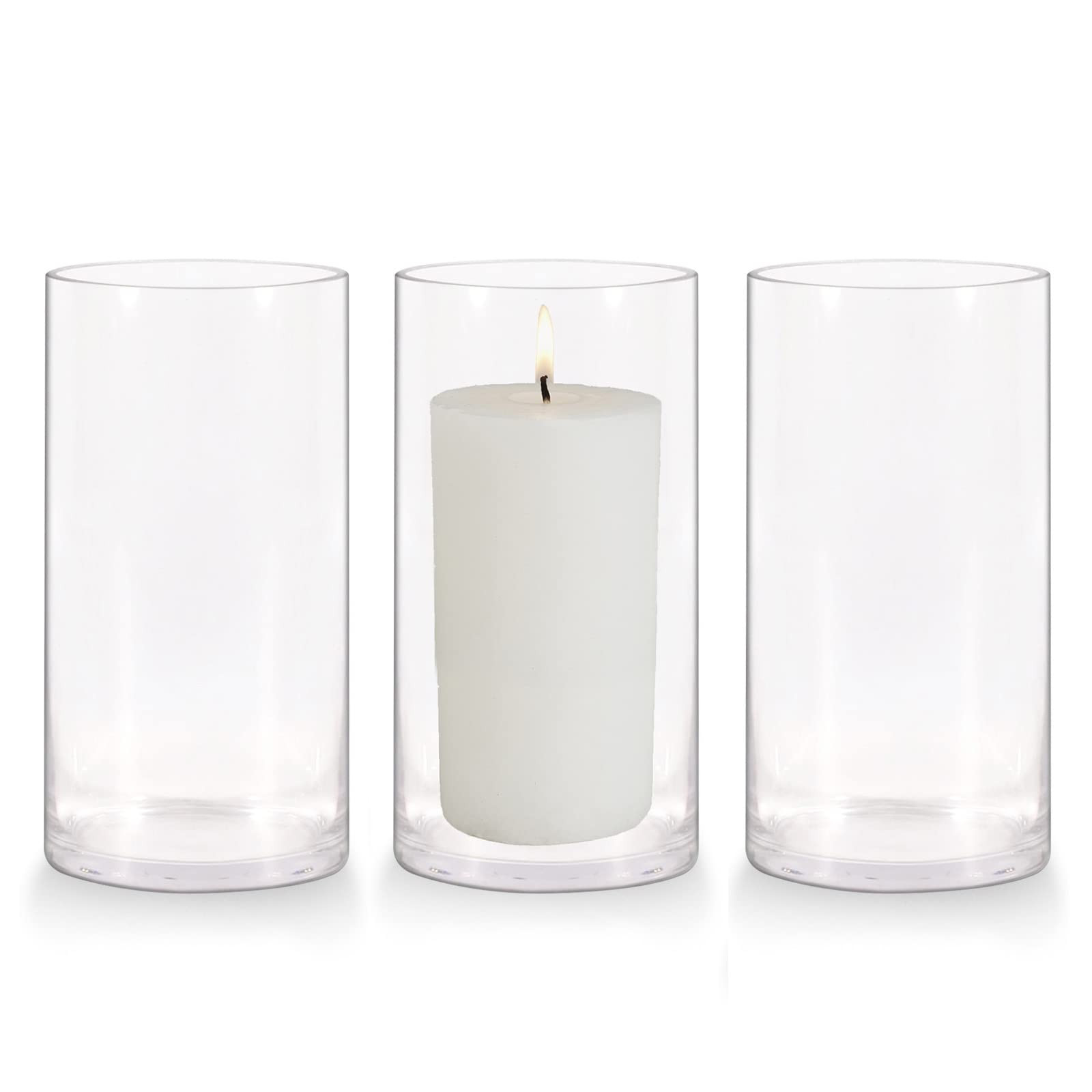 Set of 3 Glass Cylinder Vases,8 Inch Tall Clear Flower Vase,Decorative Floral Vase for Home Decor... | Amazon (US)