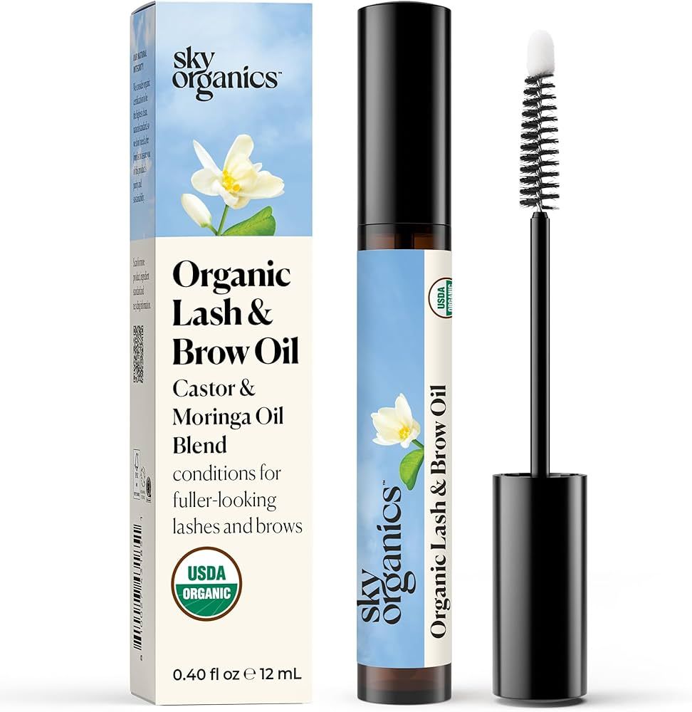 Sky Organics - Organic Lash & Brow Oil & Applicator - Eyelash Serum - Castor Oil Organic - Moring... | Amazon (US)