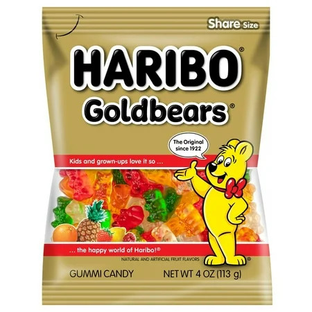 HARIBO Goldbears Gummy Bears Original Assorted Fruit Flavor Candy Gummies, 4 oz, Share Size Bag | Walmart (US)