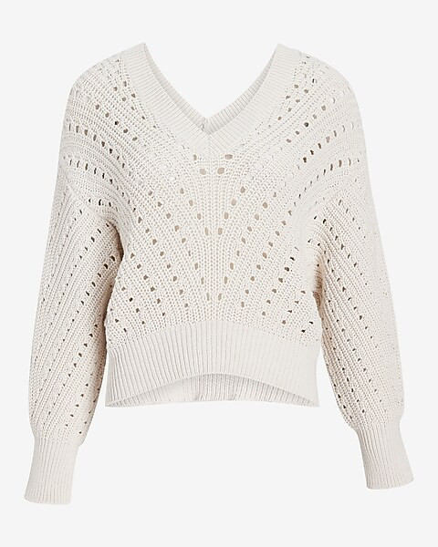 Open Stitch Double V-Neck Dolman Sleeve Sweater | Express