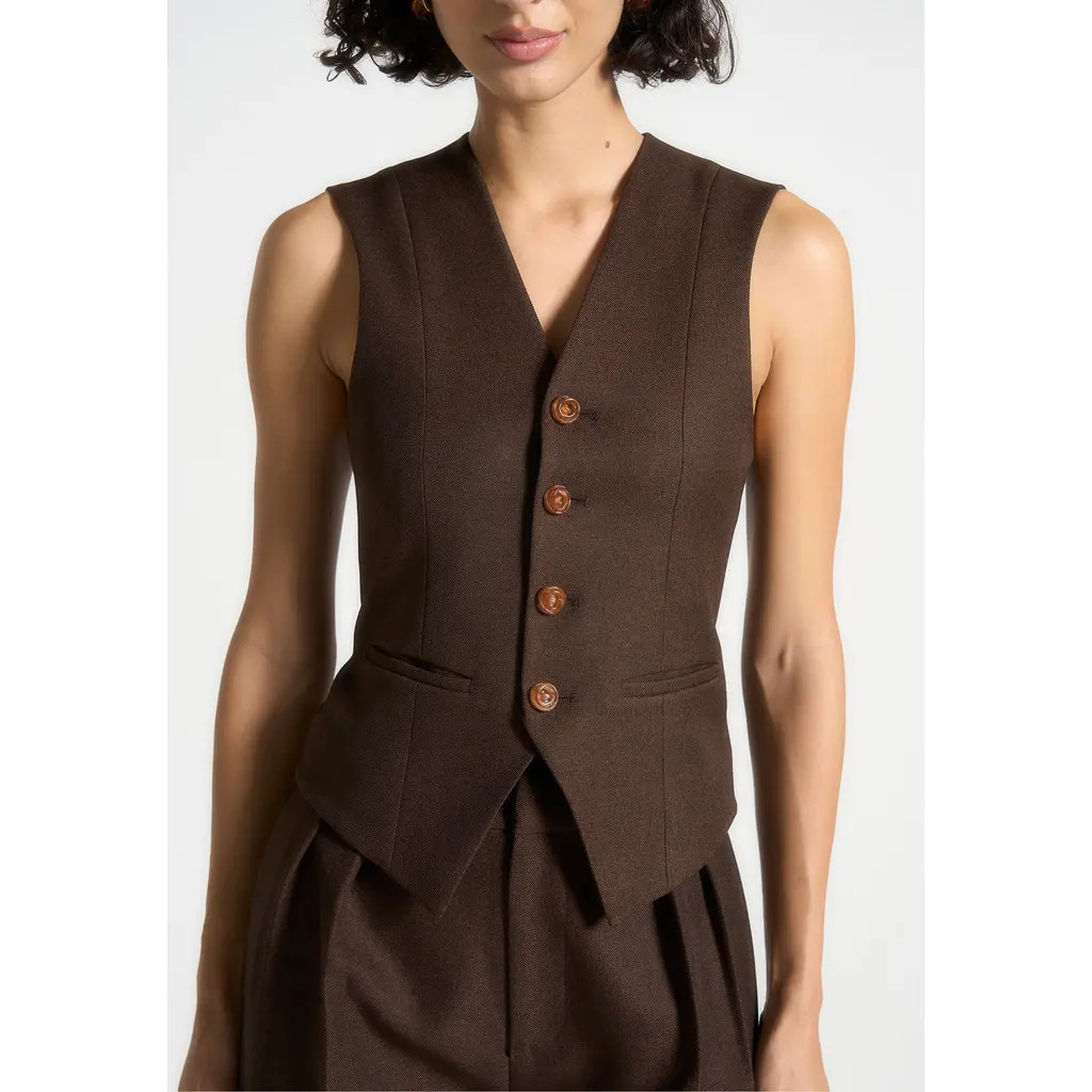 Manière De Voir Christine Tailored Cinch Waistcoat in Brown at Nordstrom, Size 4 | Nordstrom
