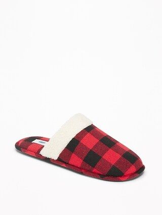Old Navy Mens Sherpa-Trim Terry Slippers For Men Red Buffalo Plaid Size L | Old Navy US