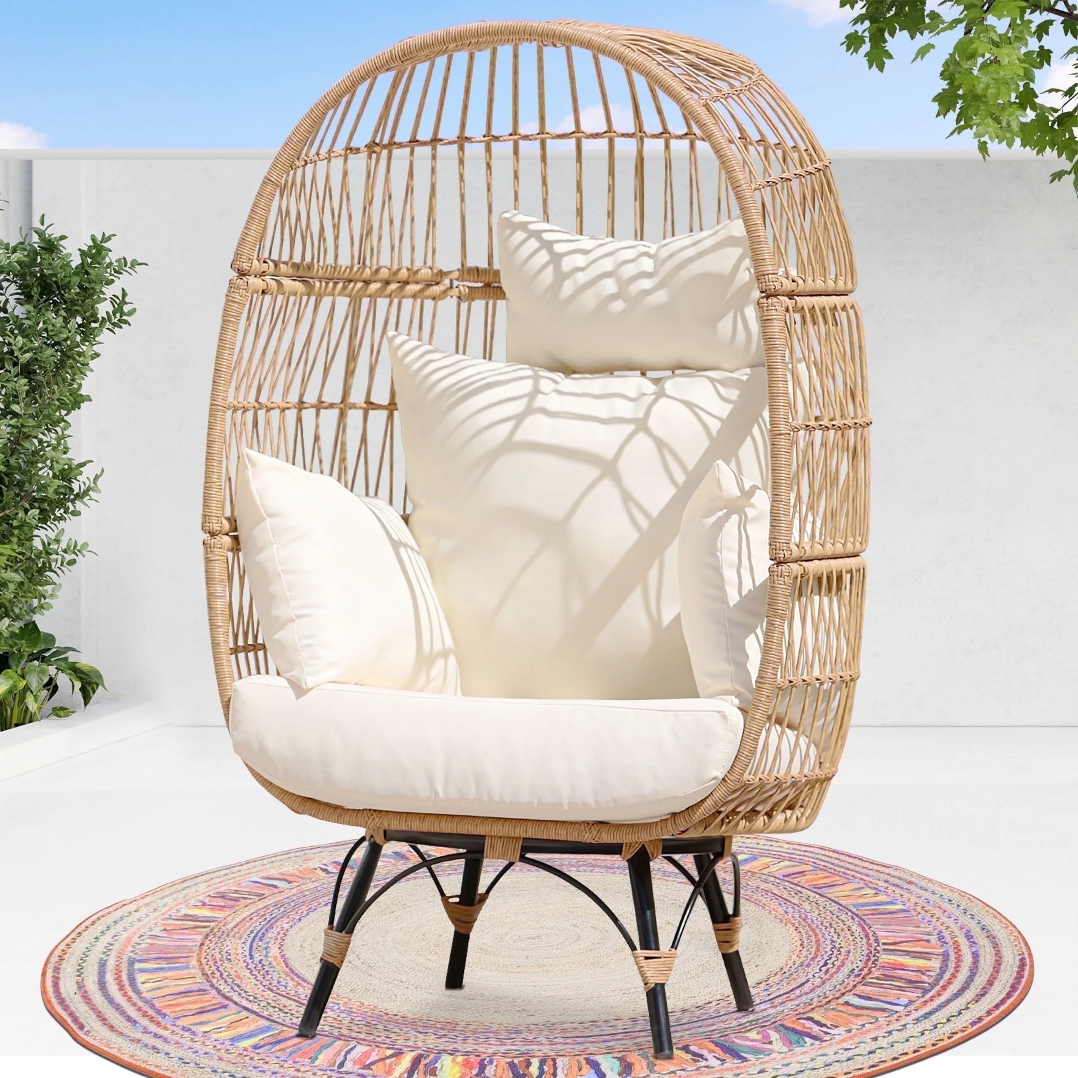 RADIATA Outdoor Patio Lounge Chair Boho Stationary Wicker Yellow Egg Chair for Indoor Living Room... | Walmart (US)