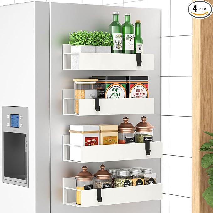 4 Pack Magnetic Spice Storage Rack Organizer for Refrigerator and Oven, Cream White Fridge Organi... | Amazon (US)
