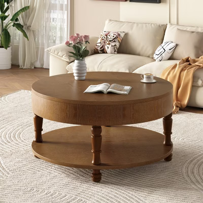 KWPZQEB Round Coffee Table with Storage, 31'' Center Table with Flip-Top Lids, Mid Century Modern Coffee Table for Living Room, Small Space, Walnut | Target