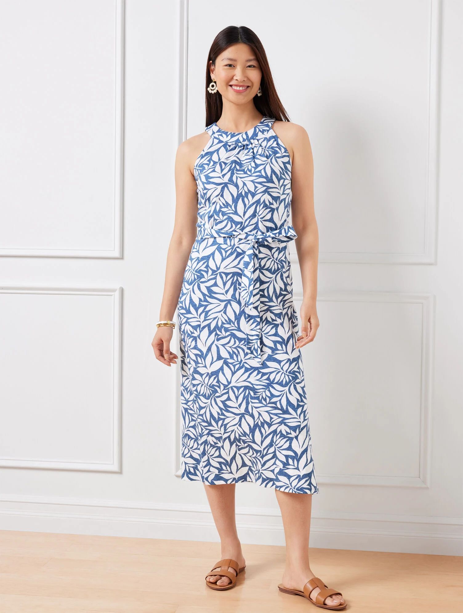 Nantucket Slub Halter Dress - Abstract Leaves | Talbots