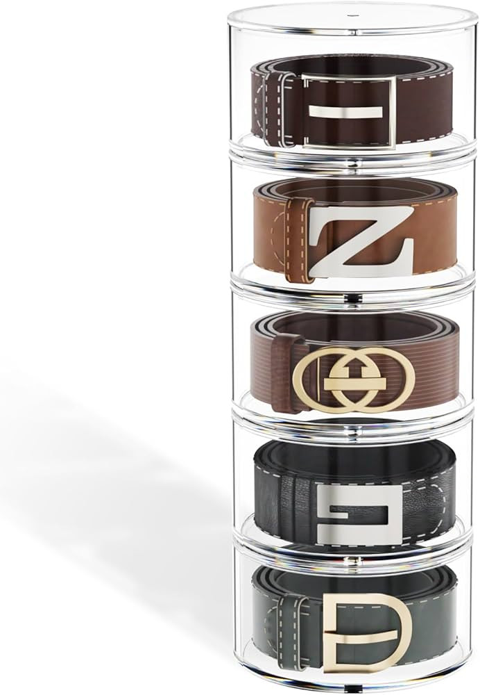 FEMELI Belt Organizer, Acrylic Belt Storage Holder for Closet & Drawer, 5-Layer Stackable Display... | Amazon (US)