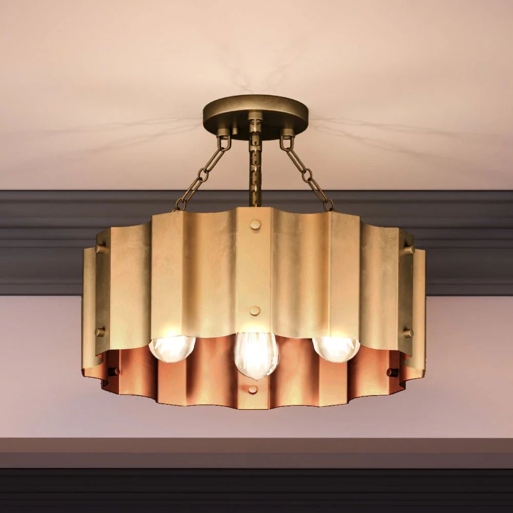 UEX2046 Lux Industrial Ceiling Light 14''H x 17''W, Native Brass Finish, Claremore Collection | Urban Ambiance, Inc.