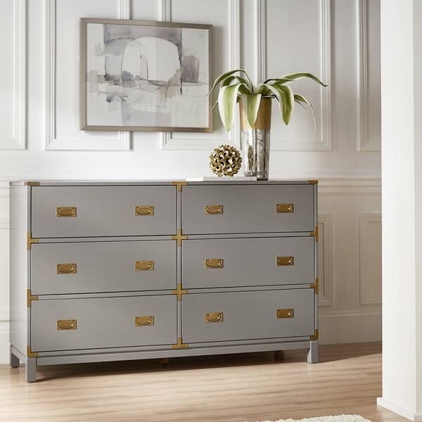 Kedric 6-Drawer Gold Accent Dresser by iNSPIRE Q Bold - Grey | Bed Bath & Beyond