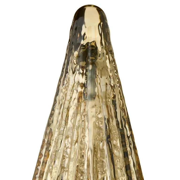 Glass Ribbed Christmas Tree Tabletop Decoration, Gold, 13", by My Texas House | Walmart (US)