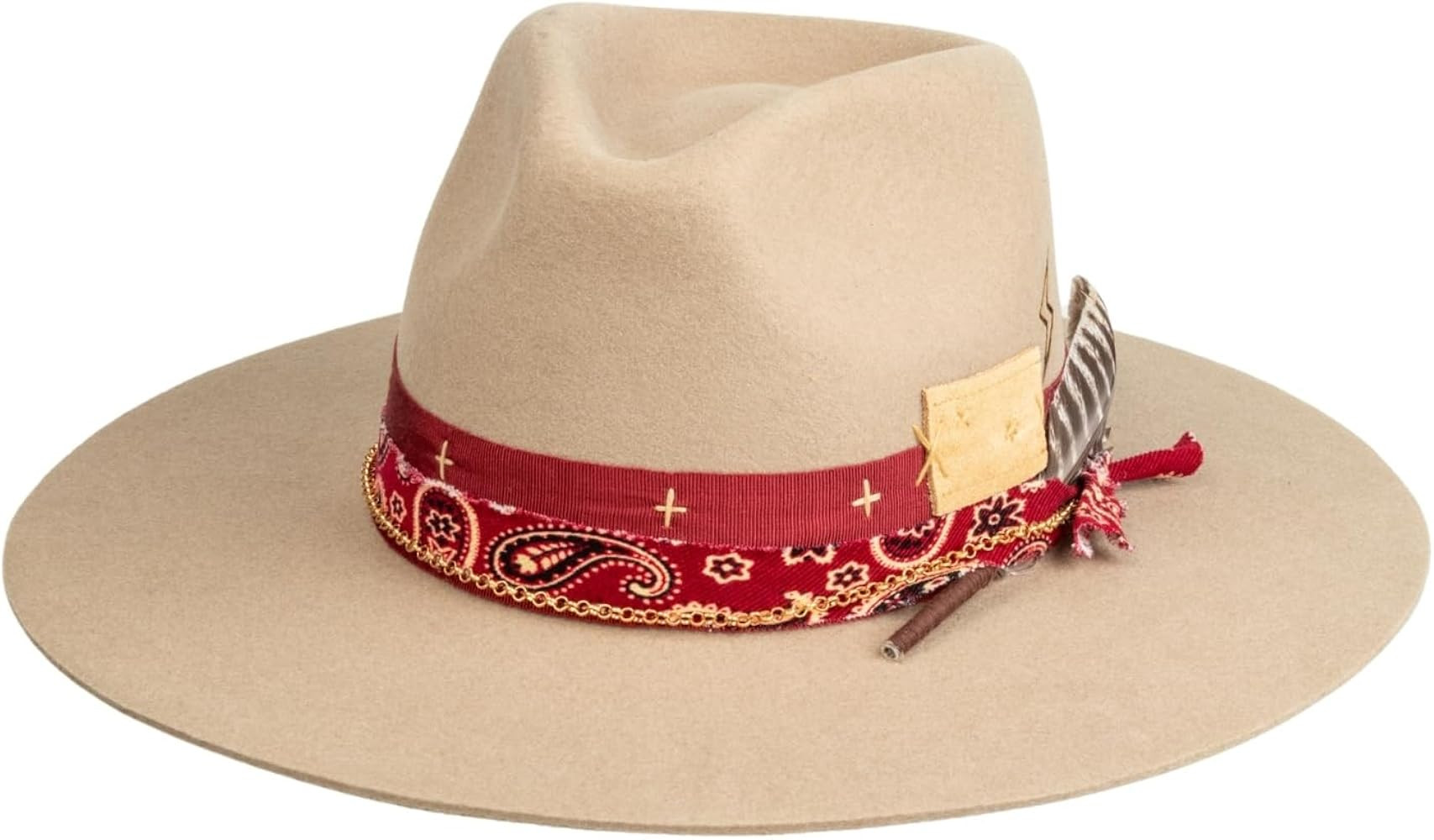 Vintage Wide Brim Fedora Hats 100% Wool Stiff Felt Hat Panama Rancher Hat with Lightning Logo Han... | Amazon (US)