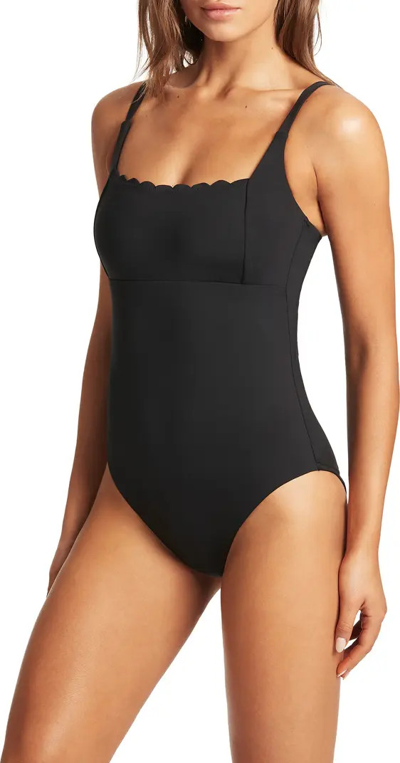 Scalloped Square Neck One-Piece Swimsuit | Nordstrom